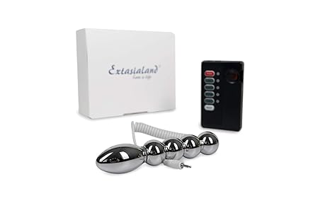 Extasialand Elektro Analkette MIT Steuergerät für Elektrostimulation Sex mit Reizstrom aus Edelstahl – Analkugel bzw. Anal-Pl