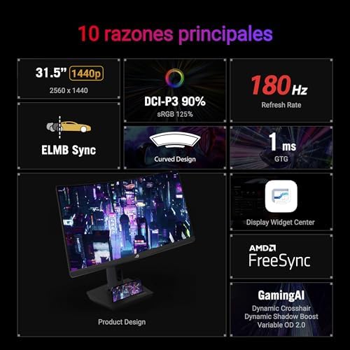 ROG Strix XG32WCMS - Monitor Gaming USB Tipo-C de 32 Pulgadas 2560x1440, Curvo, 280 Hz (sobre 144 Hz), 1 ms (GTG), Fast VA, Extreme Low Motion Blur Sync, Soporte para trípode, HDR
