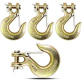 3/8'' Heavy Duty Forged Steel Clevis Slip Hook (Set of 4), Safety Hook G70 Tow Chain Clevis Grab Hook with Latch Forged Grade for Trailer Truck Transport Tow Chain Hook