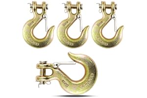 HIGH-PQ 3/8'' Heavy Duty Forged Steel Clevis Slip Hook (Set of 4), Safety Hook G70 Tow Chain Clevis Grab Hook with Latch Forged Grade for Trailer Truck Transport Tow Chain Hook