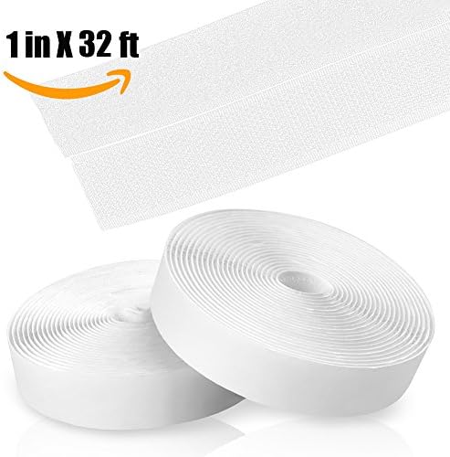 Hook and Loop Tape roll Strips with Adhesive Back Mounting Tape for Picture and Tools Hanging Pedal Board Fastening by JIHO(1inch, White)