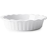 Sweese Porcelain Deep Fluted Pie Dish for Baking - 9 inch Porcelain Pie Plate for Apple, Quiche, Pot Pies, Tart - Vertical Li