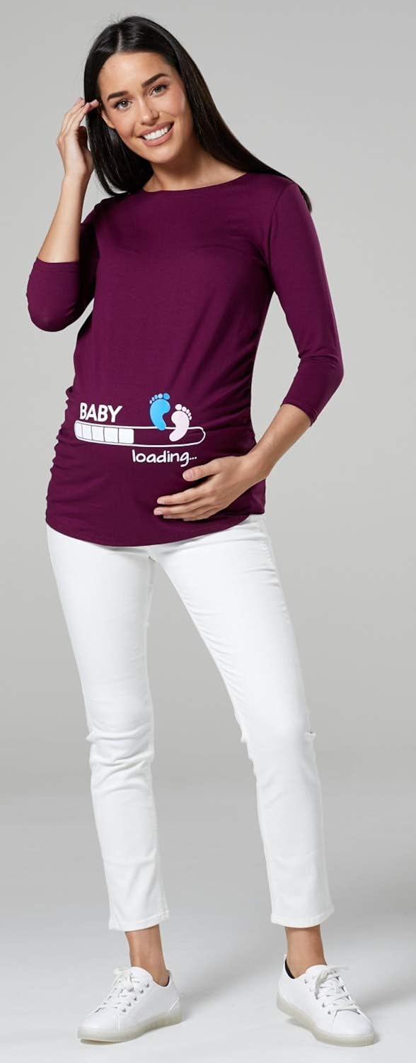 549p Para Mujer Camiseta Premama Estampado Baby Loading Y Bebe Pies Happy Mama Blusas Y Camisas Bebe Amberfreda Com