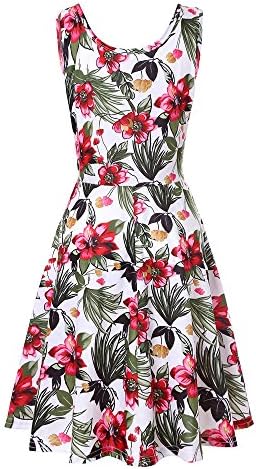 Women's Summer Beach Casual Fit Dresses Sleeveless Floral Scoop Neck Midi A Line Tank Dress