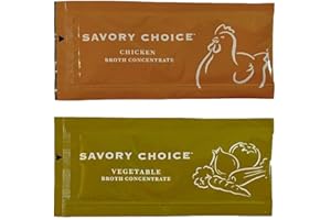 Stapster Savory Choice Vegetable Broth (9.6 G) and Chicken Broth Concentrate (12 G) - Bundle of 32 pcs - 16 pcs Vegetable and 16 pcs Chicken Broth