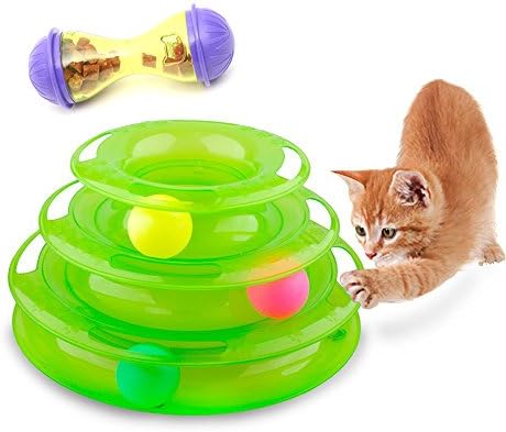 Heartte@ Three-Layer Ball &amp; Track Toy and Food Tunbler Dispenser Toy for Cat &amp; Kitty (MCCW-MMYXP-GR)