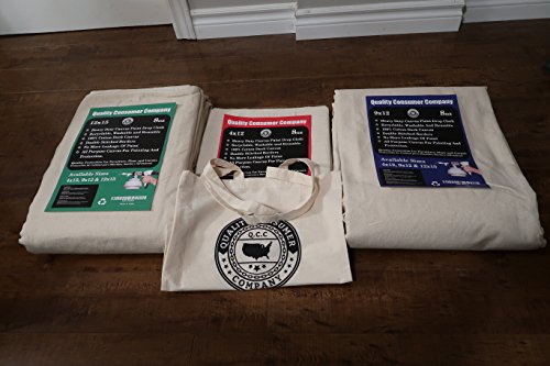 All Purpose 100% 4 x 12 Cotton Canvas Drop Cloth By Q.C.C -This size Includes a Complimentary TOTE BAG to carry your Drop Cloth / Eco friendly and Every Contractor's choice.