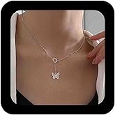 Iaceble Boho Silver Butterfly Lariat Necklace Choker Butterfly Pendant Necklace Circle Y Drop Necklaces Jewelry for Women