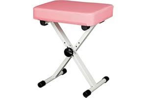 5 CORE Keyboard Bench 3 Inch Padded Cushioned Piano Stool Height Adjustable Guitar Seat Heavy Duty Folding Portable Musician Chair W Nonslip Rubber Feet Pink - KBB PNK HD