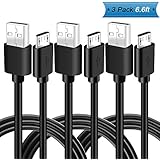 PS4 Controller Charging Cord, 3- Pack 6.6ft Micro USB Charger Cable for Playstation 4, Xbox One &amp; Dual Shock 4 Charge and Android Smart Phones-Black