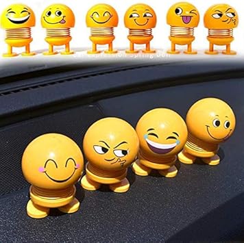 JGG Smiley Spring Doll Mini Shaking Head Funny Emoji Face Bounce Toys for Car Dashboard Set of 6