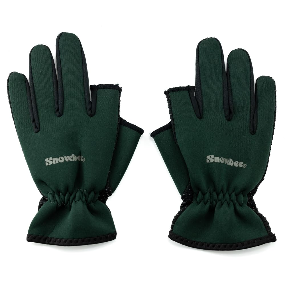 Snowbee Lightweight Neoprene Gloves, Large – A Lightweight Glove With A Nylon Knit Palm & Rubberised, Thumb & Index Finger Left Exposed To Allow Tying Of Knots Or Loading,Dark Green