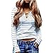 Long Sleeve Tops JUNKE Women Stripe T-Shirt Blouse (S, White)