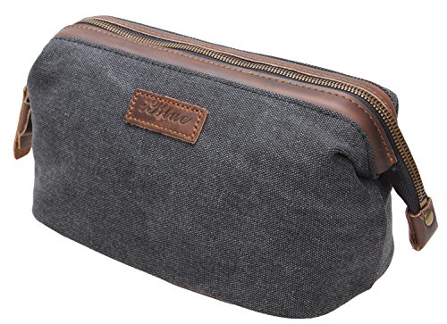 Iblue Mens Shaving Bag Canvas Leather Toiletry Dopp Kit Cosmetic