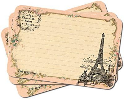 Paris Recipe Cards, Eiffel Tower, Vintage Style, Set of 12