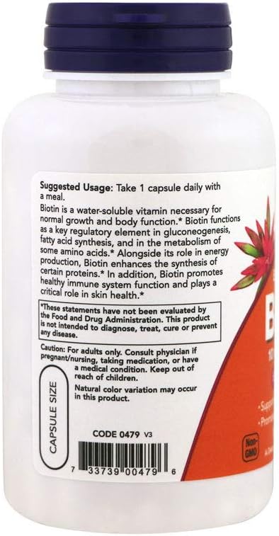NOW Supplements, Biotin 10 mg (10,000 mcg), Extra Strength, Energy Production*, 120 Veg Capsules: Health & Personal Care