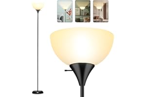 RISLG Standing Lamp, Led Floor Lamps for Living Room, Drop-Resistant White Lampshade, Rotary Switch, Industrial Metal Tall Lamp for Living Room Bedroom Study Office Kid’s Room