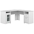 Bush Furniture Cabot L Shaped Computer Desk in White | Corner Table with Drawers and Storage for Personal Home Office Workspace