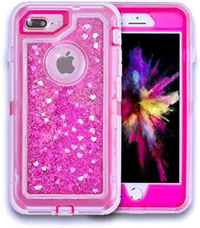 iPhone 8 Plus Case, iPhone 7 Plus Case, iPhone 6 Plus Case, Shockproof Dual Layer Glitter Sparkle Quicksand Liquid Cover Bumper Anti-Drop Hard PC Fram + Soft TPU Back for Apple iPhone (Hot Pink)