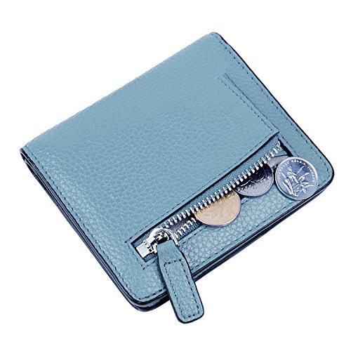 BIG SALE-AINIMOER Women's RFID Blocking Leather Small Compact Bifold Pocket Wallet Ladies Mini Purse with id Window (Gray Blue)