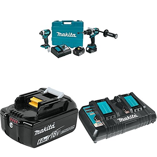 Makita XT268T 18V LXT Lithium-Ion Brushless Cordless 2-Pc. Combo Kit (5.0Ah) with BL1860B 18V LXT Lithium-Ion 6.0Ah Battery with DC18RD 18V LXT Lithium-Ion Dual Port Rapid Optimum Charger