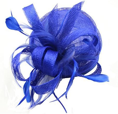 Queenestar Sinamay Beret Hat Feather Fascinator Headwear Women Wedding Party Hat (Royal Blue)