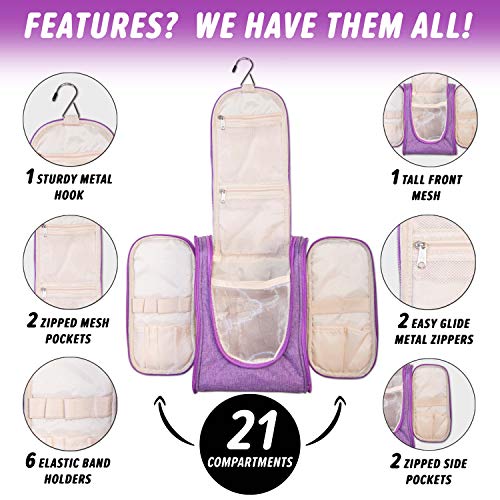 Boacay Premium Hanging Travel Toiletry Bag for Women and Men | Hygiene Bag | Bathroom and Shower Organizer Kit with Elastic Band Holders for Toiletries, Cosmetics, Makeup, Brushes - Thumbnail 2