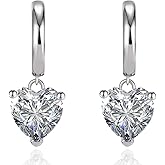 Cubic Zirconia Heart Dangle Hoop Earrings Crystal Love Heart Charm Drop Cartilage Small Huggie Hoops Earring Piercing Dainty Valentine's Day Jewelry Gifts for Women