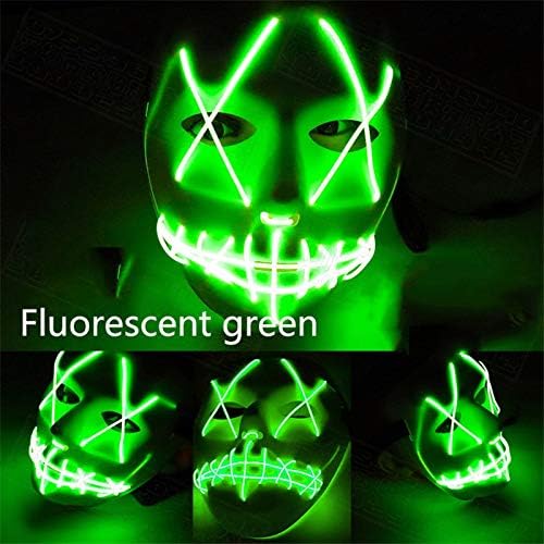 Kuteck LED Mask for Halloween, Clubbing Light Up Stitches LED Mask Costume Halloween Rave Cosplay Party Purge (3 Flashing Modes) (Green)