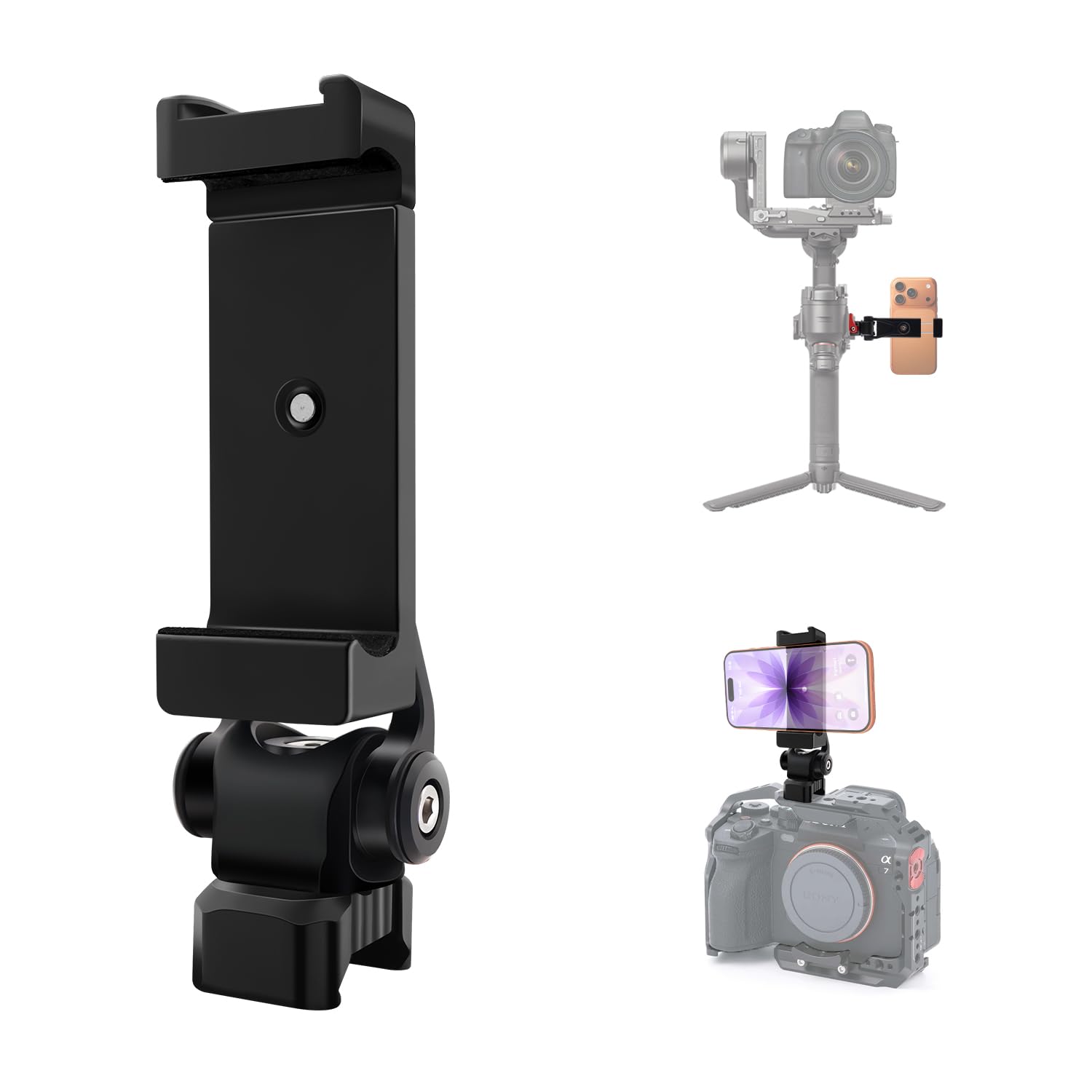 HAFOKO Aluminum Alloy Phone Tripod Mount with Cold Shoe Mount & NATO Clamp Compatible with DJI RS5/S4/RS4 Pro/RS3/RS3 Pro/RS3 Mini Gimbal Stabilizer