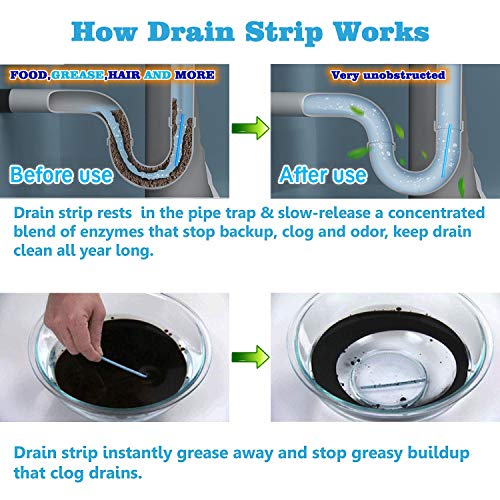 Drain Sticks Drain Cleaner and Deodorizer Drain Stix Dissolve Grease Buildup Non Toxic for Kitchen Bathroom Sinks Pipes Septic Tank Safe 60PCS Include Drain Snake Sink Strainer Helps Prevent Clogged