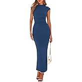 PRETTYGARDEN Women's Summer Maxi Dress Ruched Bodycon Sleeveless Formal Wedding Guest Elegant Cocktail Party Slit Dresses