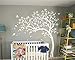 Large Tree Wall Decals Nursery Tree Stickers with Birds Stunning Tree Wall Art Mural Vinyl Wall Decor KW032 (Leaning Left, White)