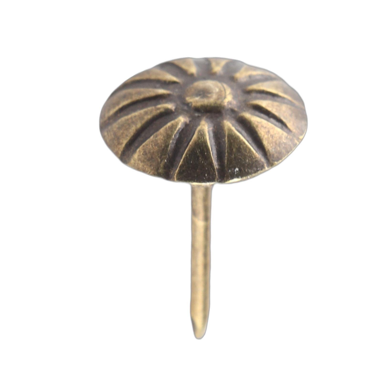 Wytino 100pcs Vintage Bronze Metal Decorative Tacks, Daisy 11 * 16mm #7vintage nails, 15mm brass edging, beveled wood nails, brads for crafting, brass pins for pictures