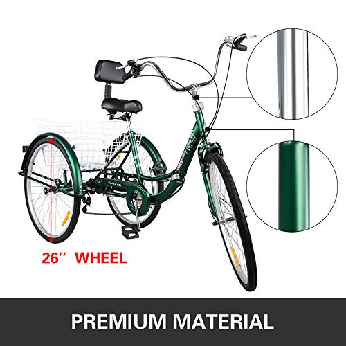 image for Bkisy Tricycle Adult 26'' 7-Speed 3 Wheel Bikes for Adults Three Wheel