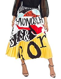 L ACC maxi falda plisada africana para dama con estampado de letra A Line Swing Flowy Falda larga Vestido a media pierna