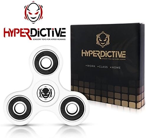 Hyperdictive Anxiety Fidget Hand Spinner- Best and Coolest Fidget Tri Spinners Toy For Kids &amp; Adults- Limited Edition- Best for Tricks-Perfect Sensory ADHD Stress Relief Toy-Amazing Gift- White/Black