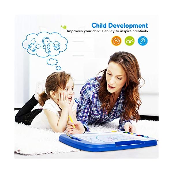 SGILE Large Magnetic Drawing Board - 4 Colors 42×33cm Doodle Pad with 4 Stamps for Toddlers, Learning Toy Gift Magna…