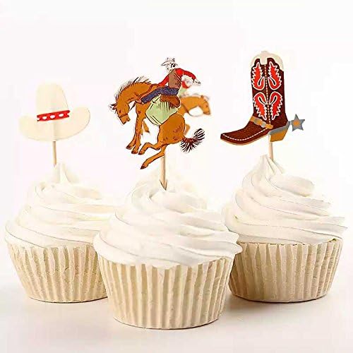 Value Pack- 24 Cupcake Toppers Picks- Various Themes (Western Cowboy)