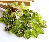 50 pcs Mix of Green Czech Glass Leaf Beads 12mm