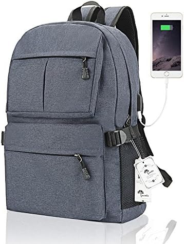 Laptop Backpack, WInblo 15 15.6 Inch College Backpack with USB Charging Port Light Weight Travel Backpack for Men Women (E-Blue)