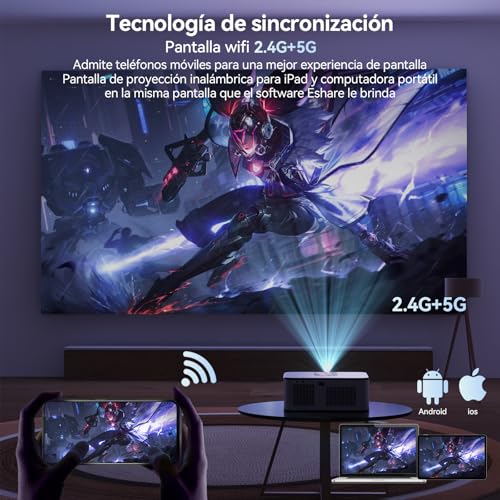 Bettdow Proyector 4k 1080P Full HD, 16000lm 500 ANSI Lúmenes, Auto Enfoque Corrección Trapezoidal 4D, Android TV 9.0, WiFi 5G, Bluetooth 5.0 para Cine en Casa, AC1036