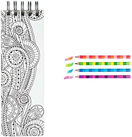 C.R. Gibson Spiral Coloring Flip Pad, Note Pad Includes 150 Pages, Fun, Stress Relieving Designs To Color, Pad Measures 3" x 8.75" AND Jumbo Color Stripe Colored Pencils 4 PACK (Explore)