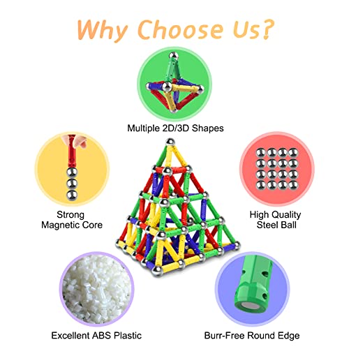 Jvchengxi 144 Pieces Magnetic Constructions Kids, Magnetic Building Blocks Sticks, Montessori Stackable Construction Toys, Educational Toys Gifts Set for Adults and Children