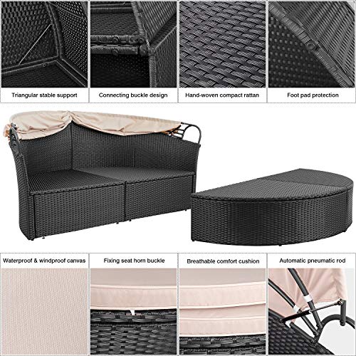 Devoko Patio Furniture Outdoor Round Daybed with Retractable Canopy