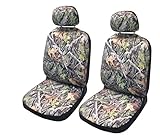 Forest Gray Camo Seat Cover Pair for Pickups + Free Bonus Washing Mitt