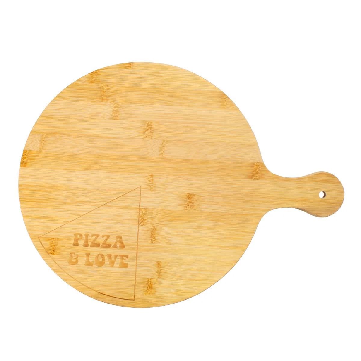 Bamboo Pizza Board & Cutter Set with Pizza & Love Engraving
