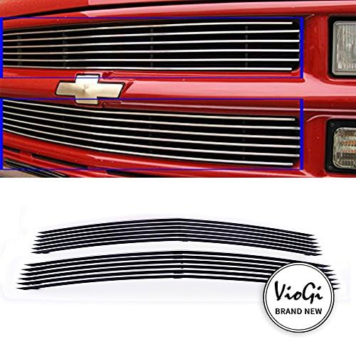 Gevog 2pcs Overlay Upper Polished Billet Grille for 94-99 Chevrolet C/K Pickup/Suburban/Tahoe (6 Bars)