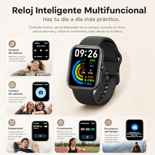 EASYTAO Smartwatch, Reloj Inteligente Hombre, Llamadas por Bluetooth, Monitorización del sueño, con el Asistente de Voz Alexa, Monitoreo de Salud Las 24 Horas, Impermeable IP68, Negro