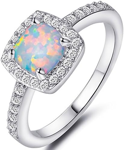 Princess Cut Created Fire Opal Engagement Ring (Silver, 8)